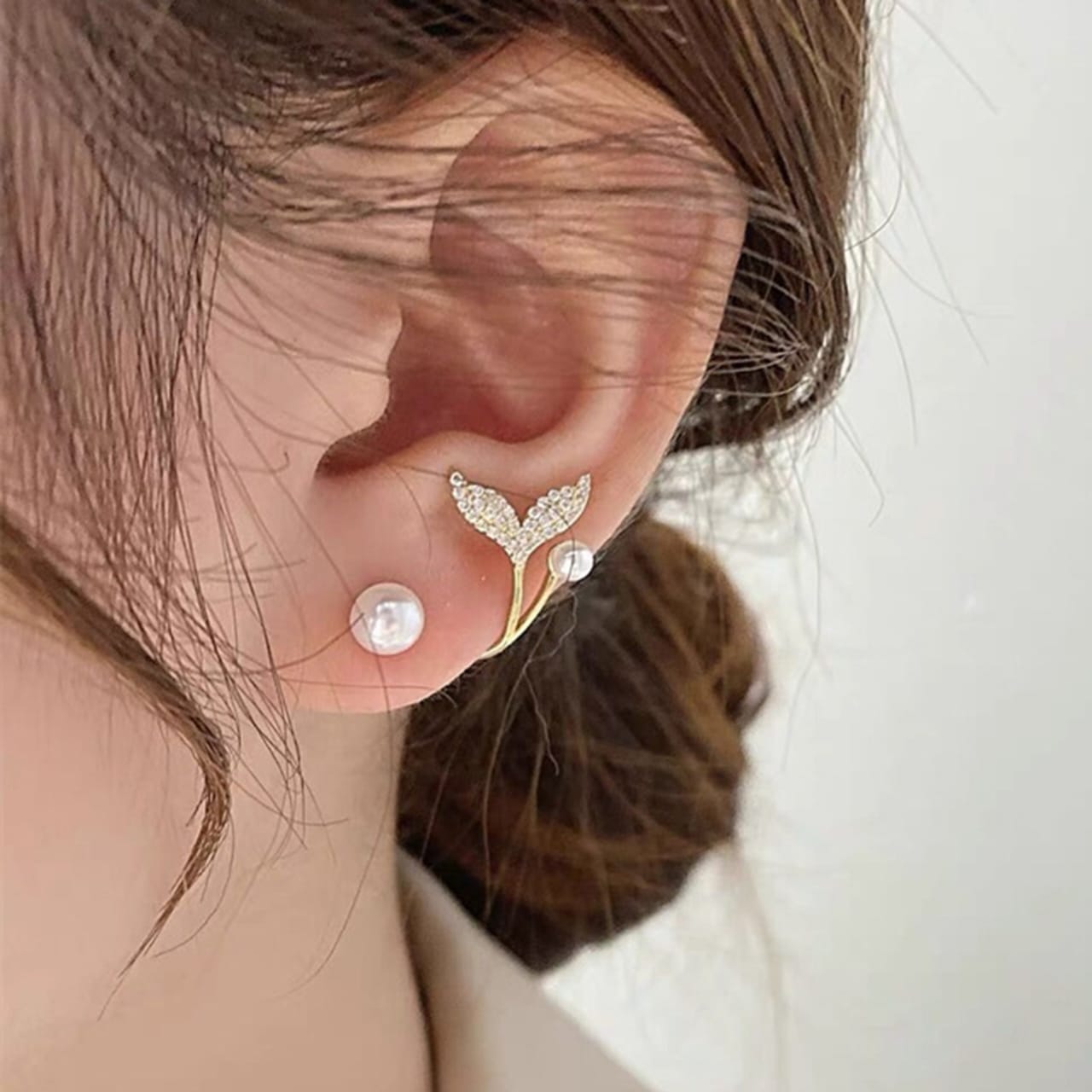Mermaid Tail Pearl Crawler Earrings