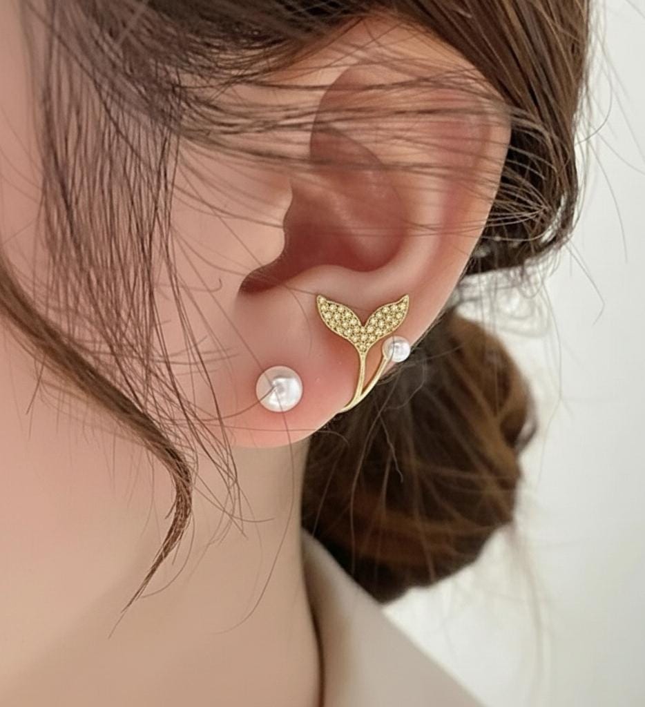 Mermaid Tail Pearl Crawler Earrings