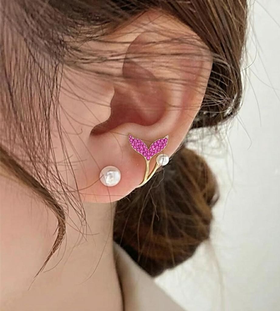 Mermaid Tail Pearl Crawler Earrings